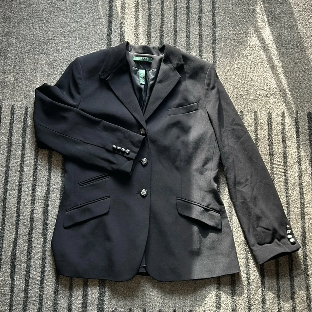 Ralph Lauren Black Blazer with Notched Lapels and Structured Shoulders - Picture 1 of 4